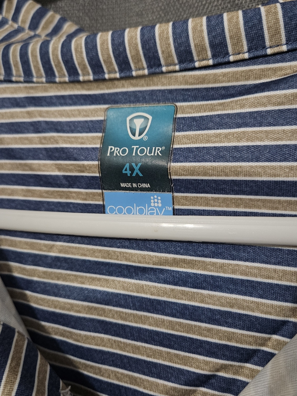 Men’s 4X Blue and Tan Striped Short Sleeve Tee